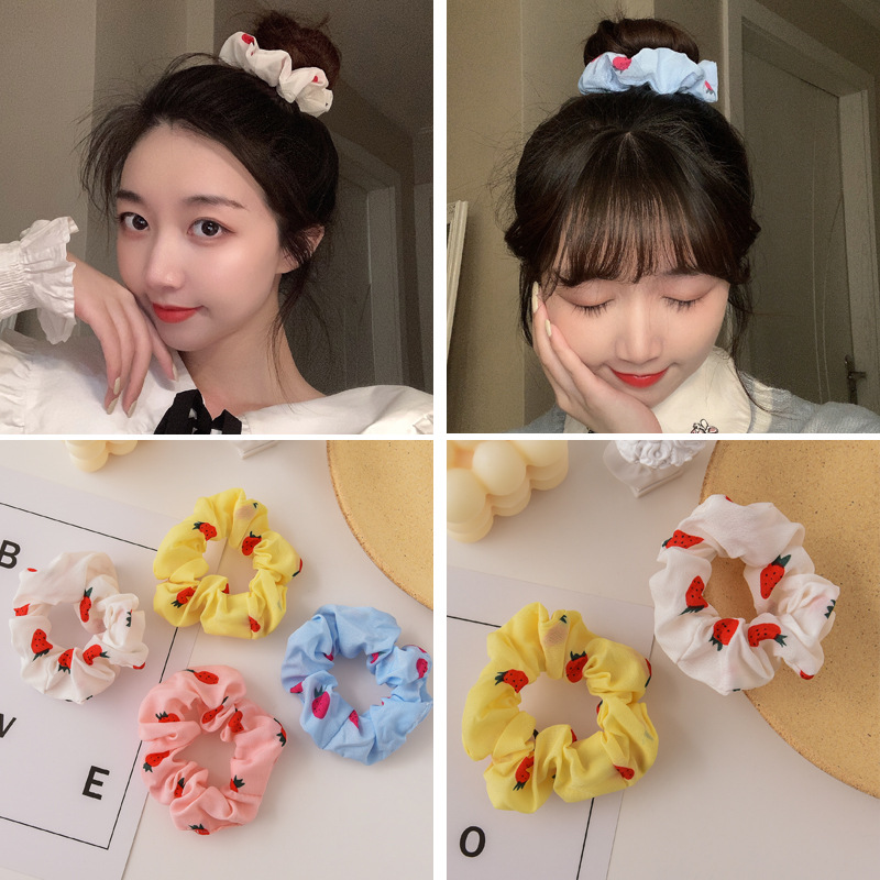 Combo 4 dây thun cột tóc, dây buộc tóc, vòng cột tóc dâu tây