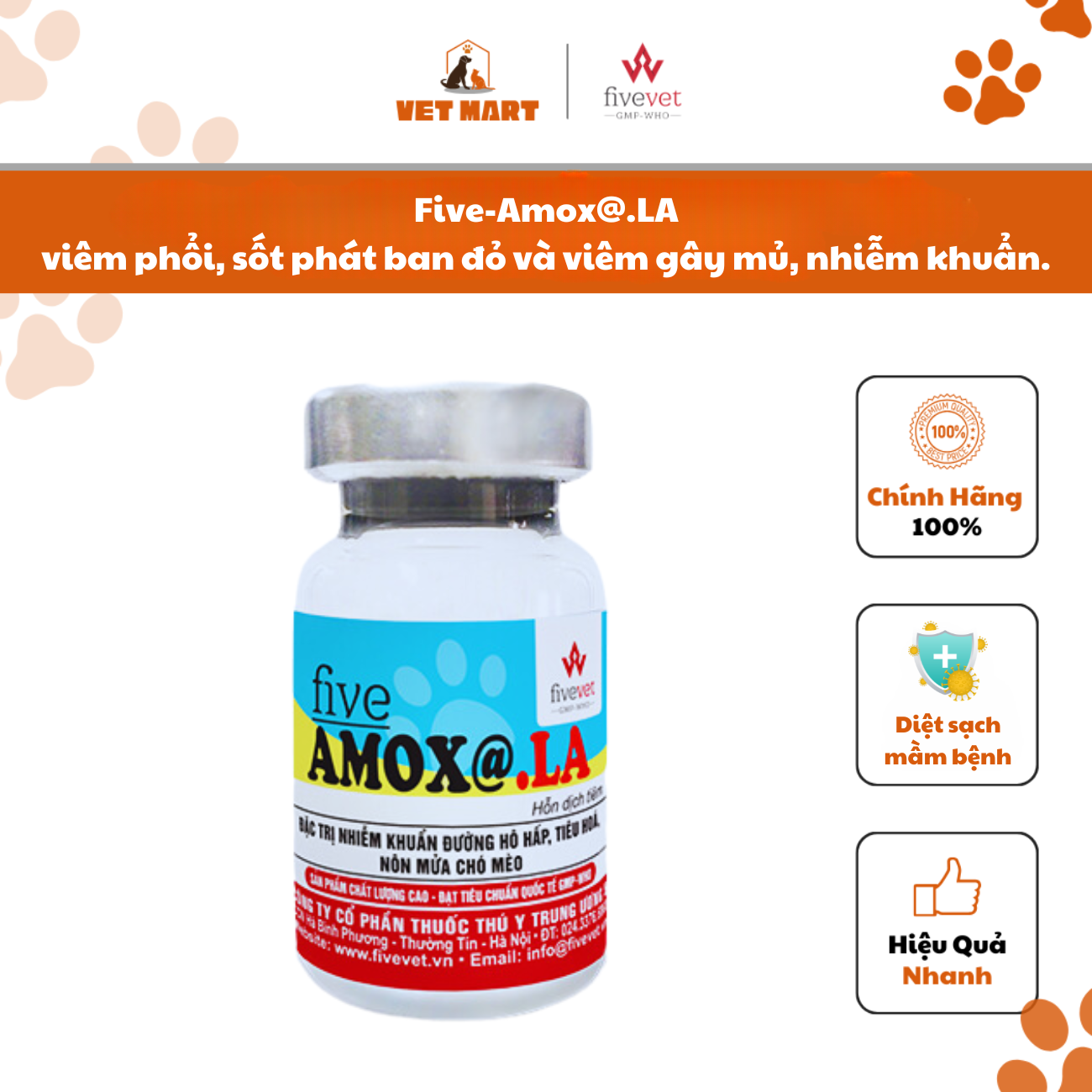 Five-Amox@.LA viêm phổi, sốt phát ban đỏ và viêm gây mủ, bệnh nhiễm khuẩn, truyền nhiễm.