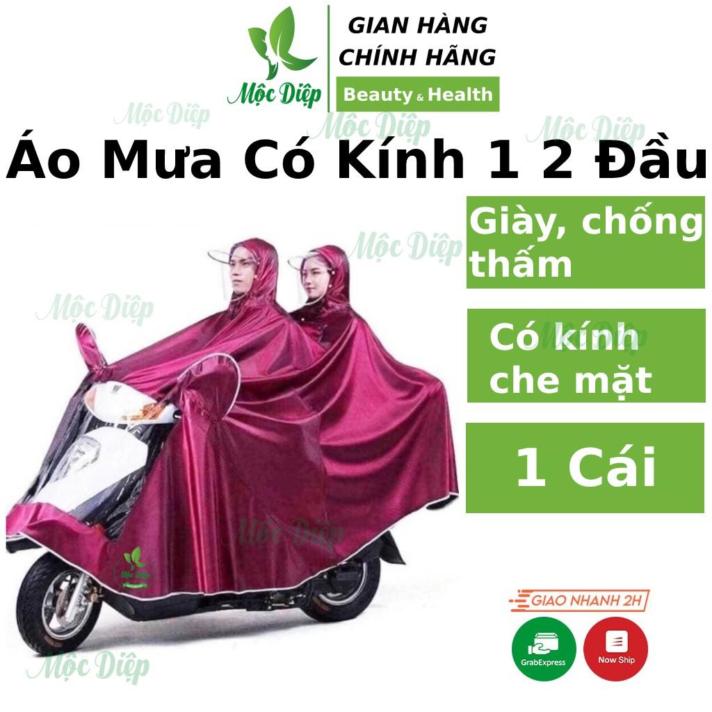 Áo mưa 2 đầu 1 người, áo mưa trong suốt có kính che mặt