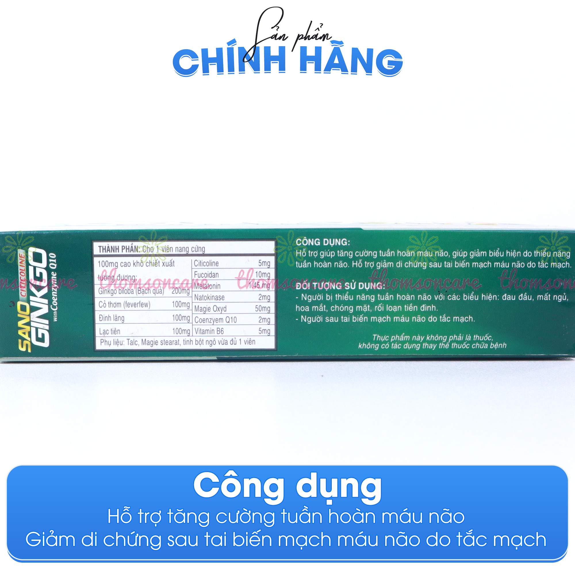 Viên bổ não Sano Ginkgo - Hỗ trợ tăng cường tuần hoàn máu não, giảm đau đầu, hoa mắt, chóng mặt từ thảo dược - Hộp 30 viên Thomsoncare