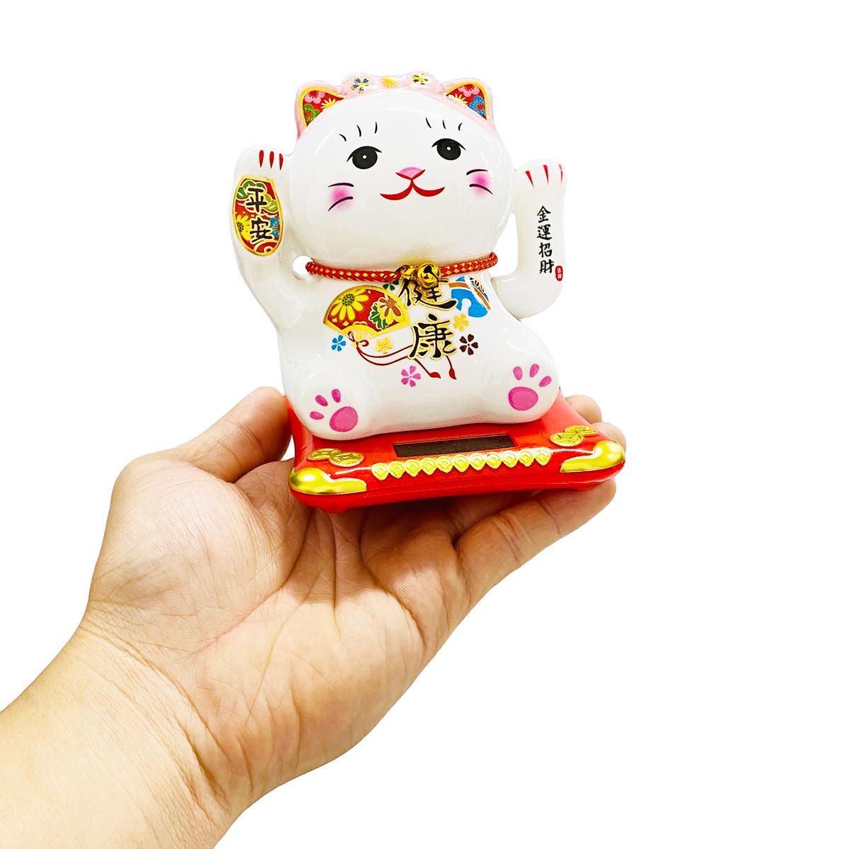 Tượng Mèo Thần Tài Vẩy Tay 12 cm - Trang Trí Tết - T87 - Tai Mèo Màu Hồng