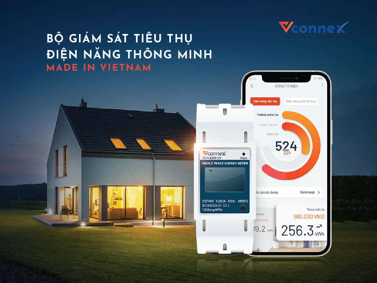 Công tơ điện tử wifi thông minh 1 pha- Bộ theo dõi tiêu thụ điện năng Vconnex