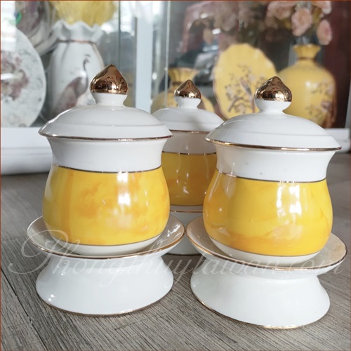 Bộ đồ sứ Trắng Vân Vàng - thờ cúng.