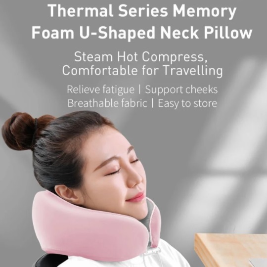 Gối mềm chữ U chống mỏi cổ, vai gáy, đi tàu xe Baseus Thermal Series Memory Foam U-Shaped Neck Pillow (with 2 Packs of Hot Compress Patches for Replacement) - Hàng nhập khẩu