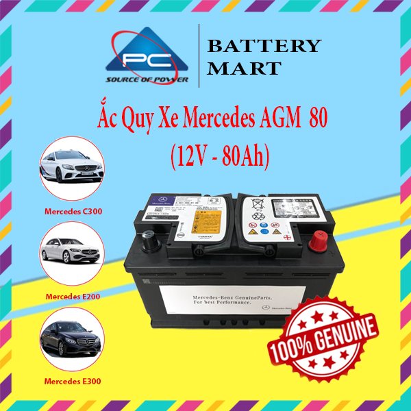 Bình Ắc Quy Xe Mercedes AGM 80, A0019828108 12V 80Ah