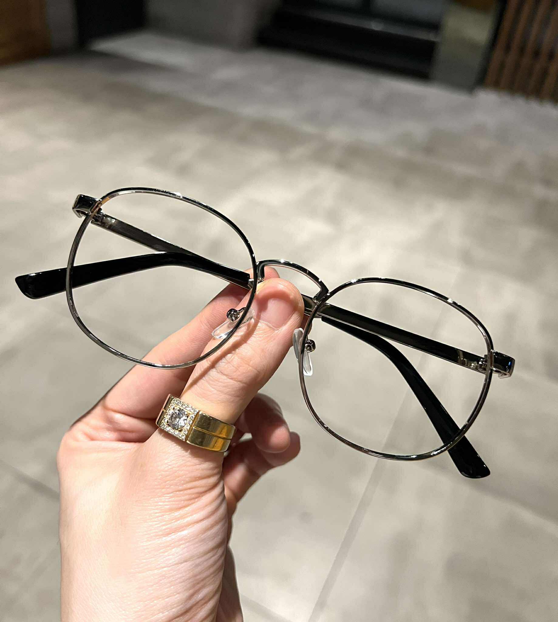 Kính mắt unisex nam nữ Mắt tròn chất liệu kim loại đơn giản