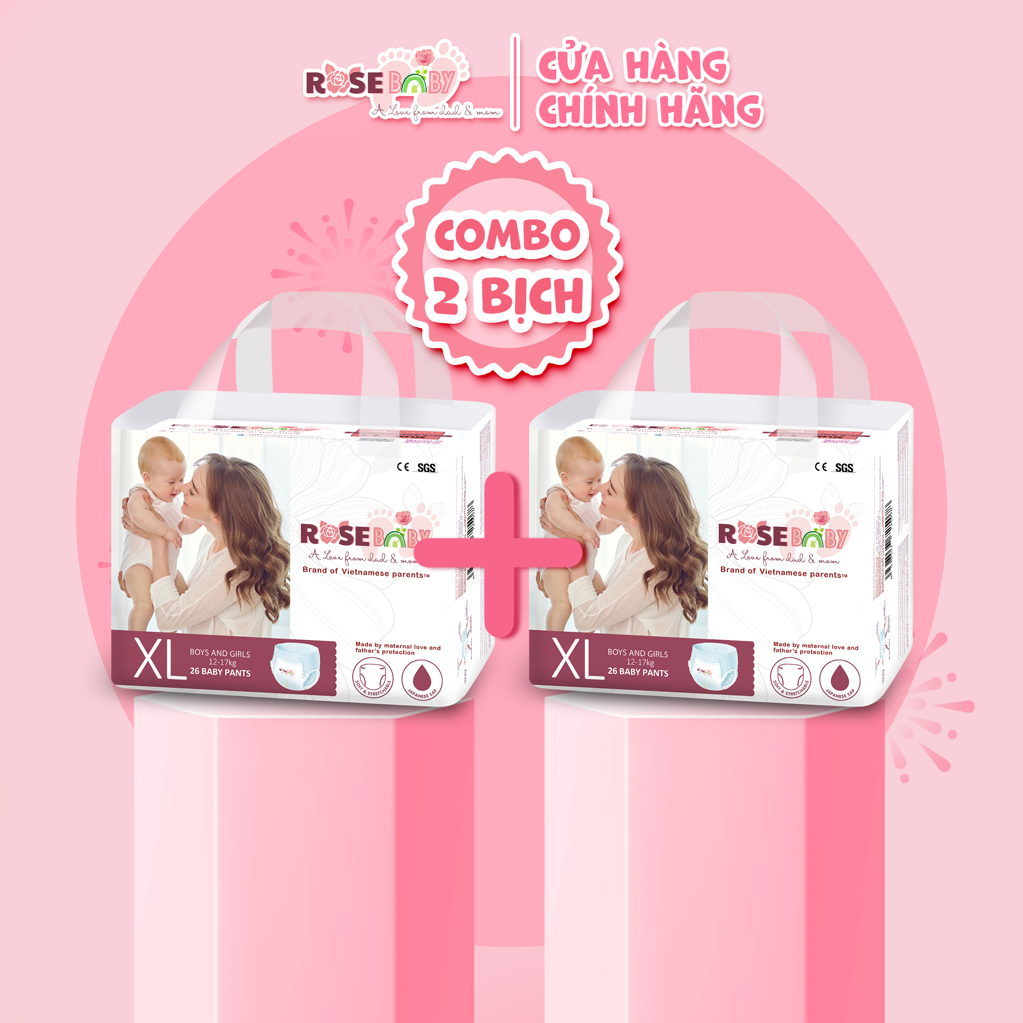 COMBO 2 BỊCH TÃ QUẦN ROSEBABY XL26