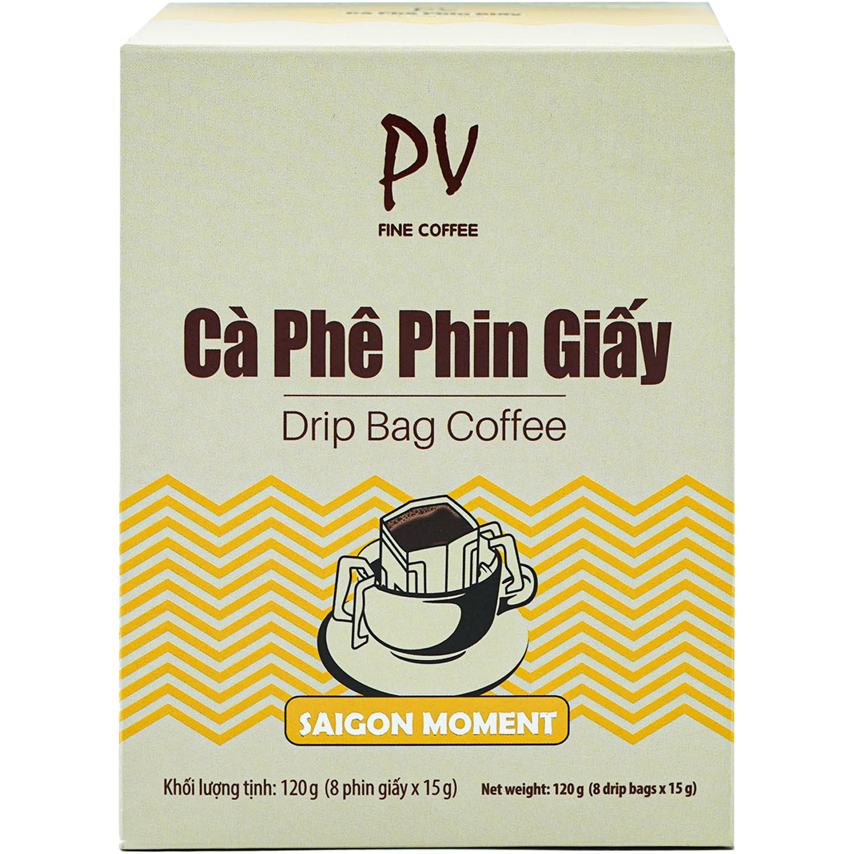 Cà Phê Phin Giấy PV Fine Coffee Drip Bag Coffee Saigon Moment - Cà Phê Tiện Lợi - Cà Phê Nguyên Chất (120g) - Phương Vy Coffee