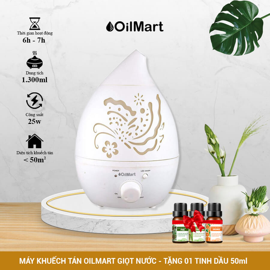 Máy Khuếch Tán Tinh Dầu Oilmart Công Suất Lớn Hồ Điệp Giọt Nước 25W 1300ml