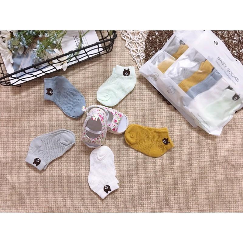 1 Set 5 đôi tất lưới mặt gấu cao cổ cho bé