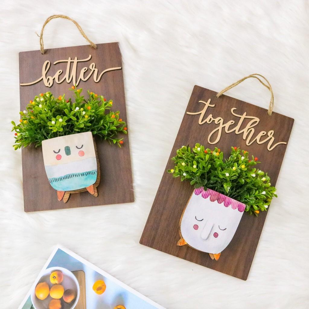 Bảng Gỗ Kèm hoa treo trang trí nhà cửa trang trí Xinh lịm tim