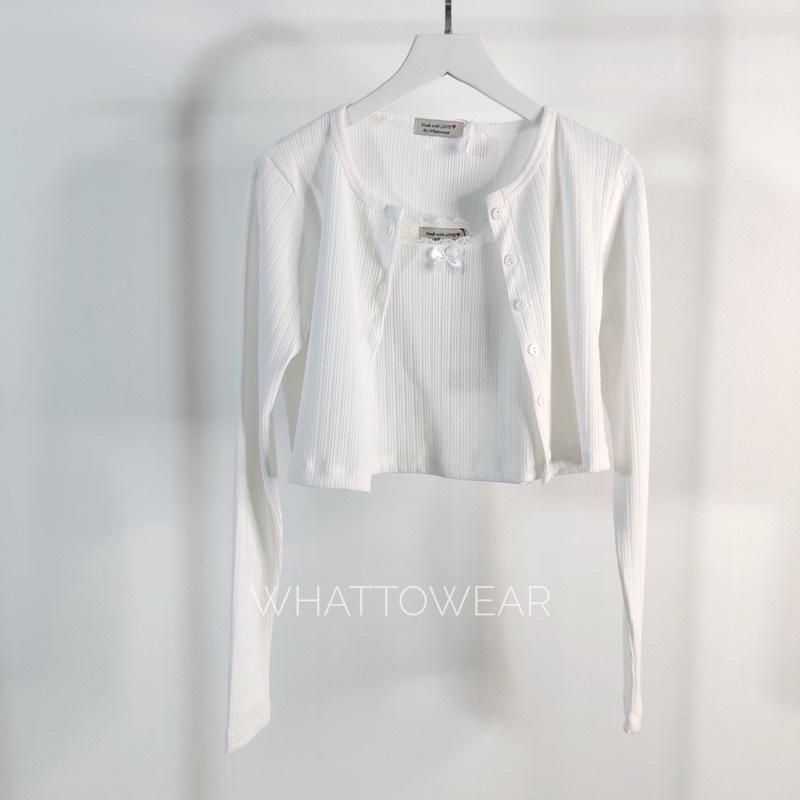 Áo cardigan croptop thun hàng nút & combo 2 áo - by Whattowear
