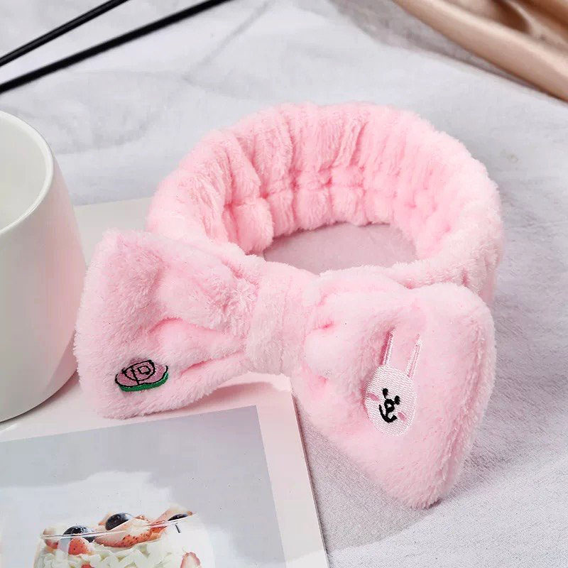 Băng đô nơ to bản lông dày xinh xắn, băng đô rửa mặt hoạt hình cute BD32