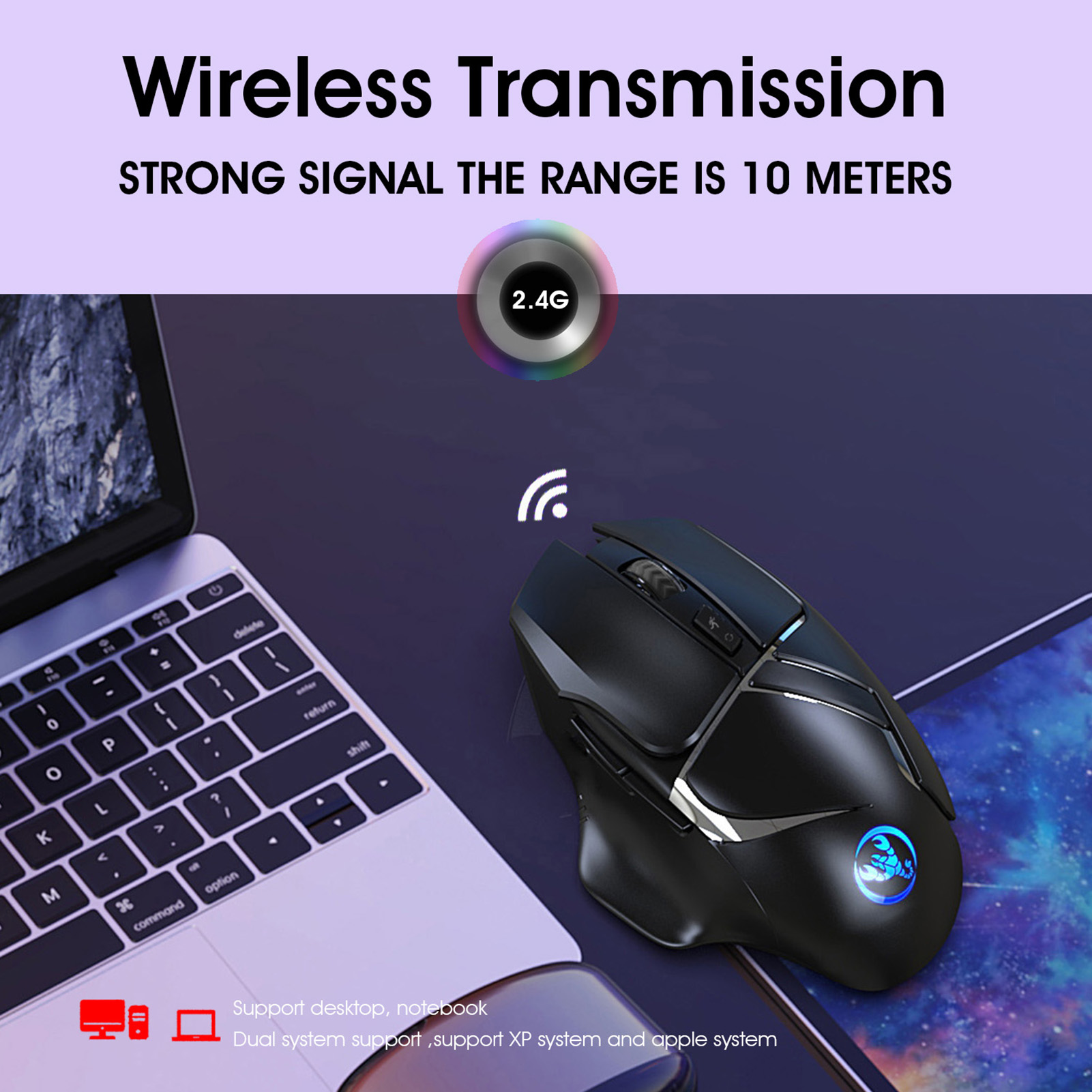 Chuột chơi game không dây HXSJ T60 không dây 2.4G với DPI có thể điều chỉnh