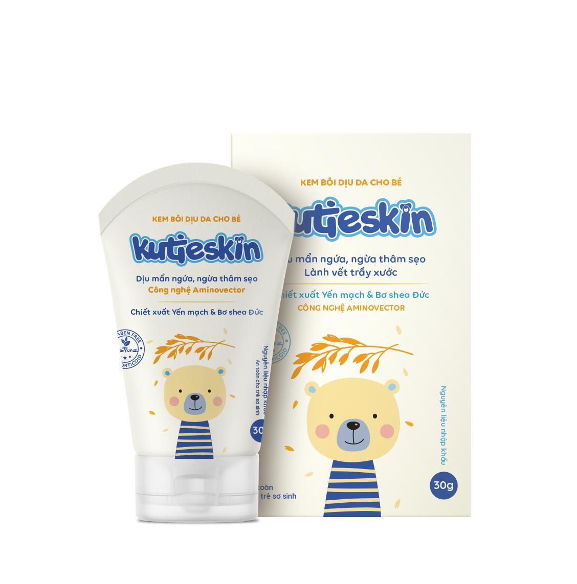 Combo Nước tắm gội thảo dược cho bé Kutieskin 200ml và Kem bôi dịu da cho bé Kutieskin 30g