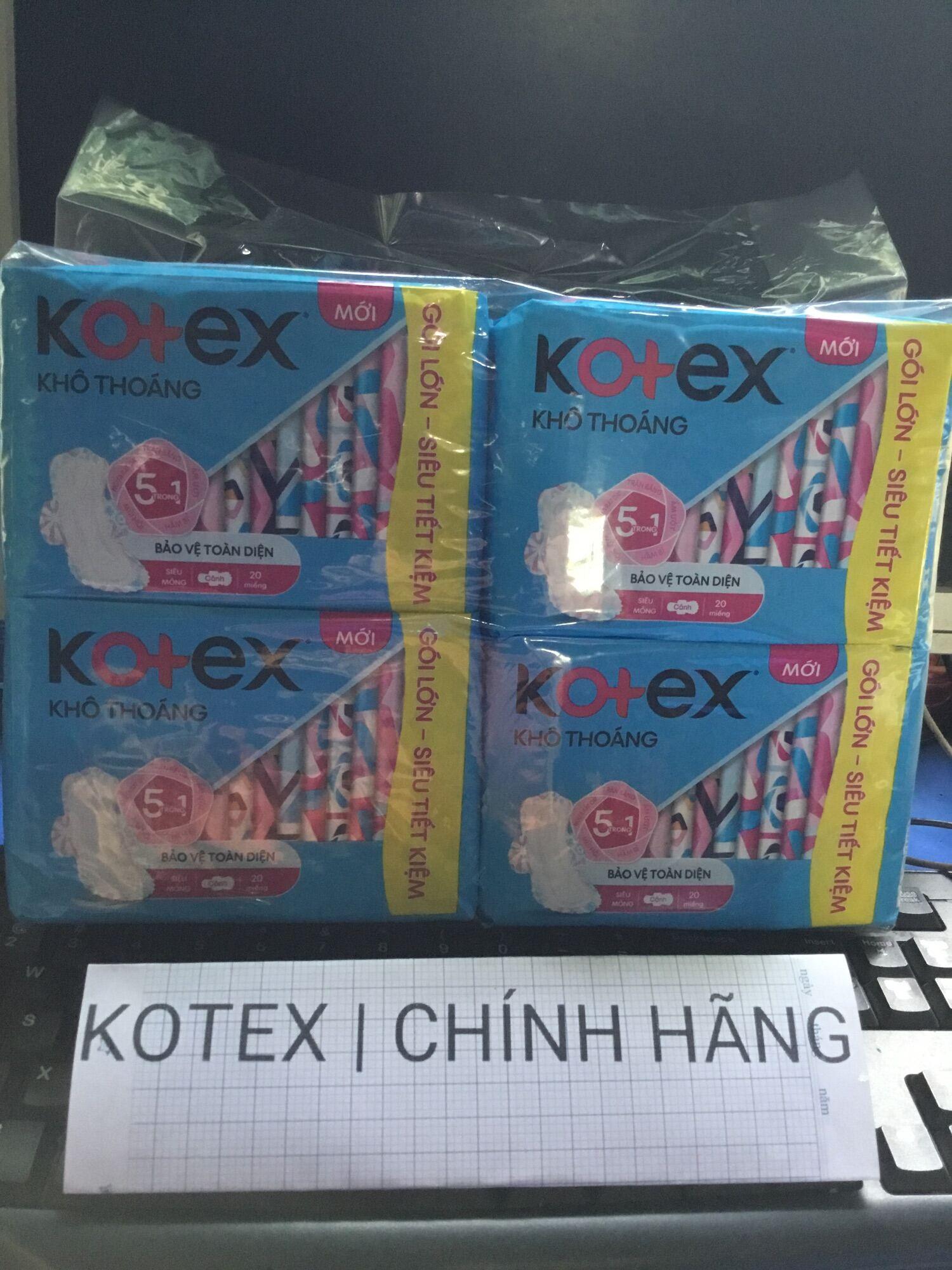 - Combo 4 Gói Băng Vệ Sinh Kotex Khô Thoáng Siêu Mỏng Cánh 23cm - Mỗi Gói 20 Miếng- HSD luôn mới
