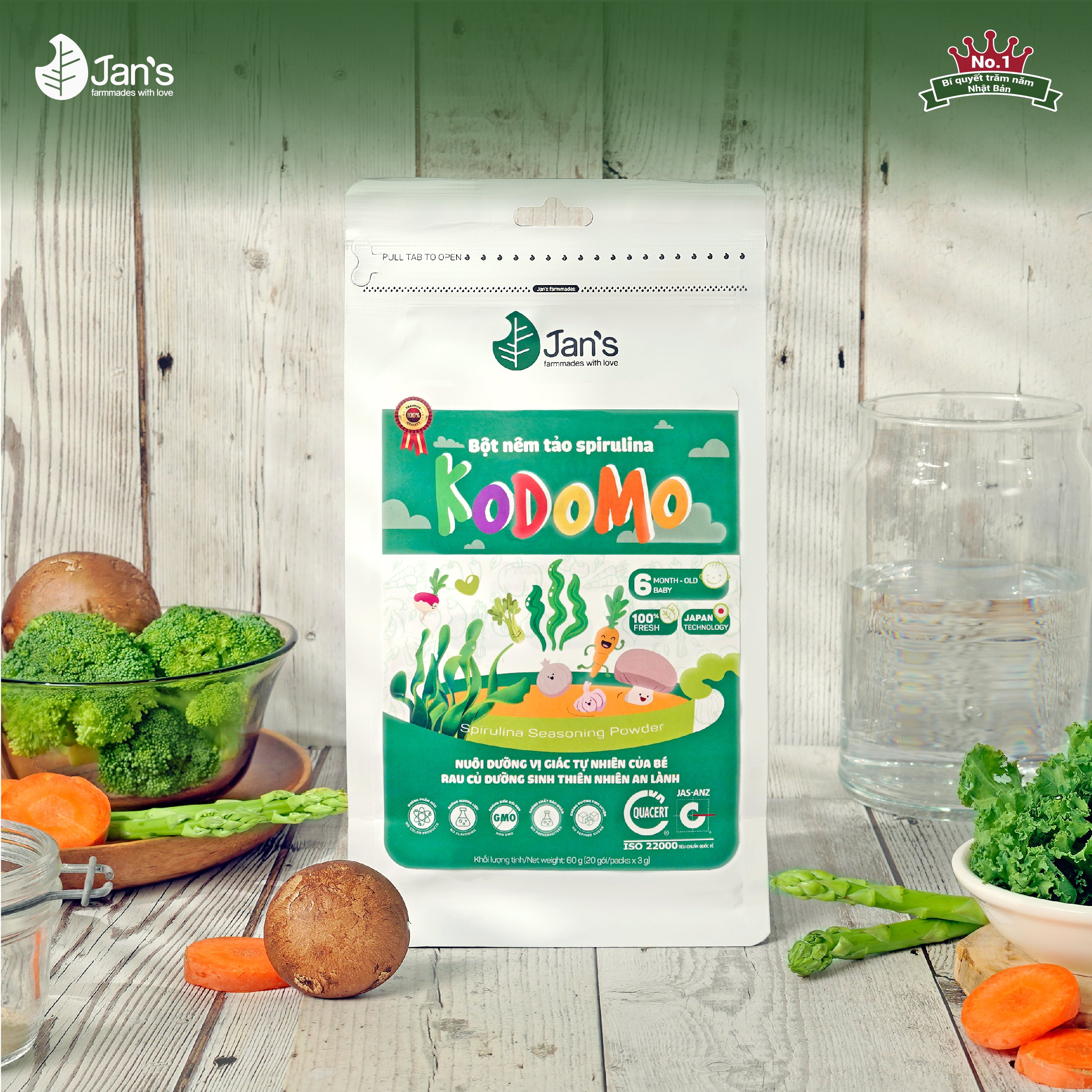 Bột Nêm tảo Spirulina dinh dưỡng tự nhiên Kodomo cho bé từ 6 tháng tuổi 60g