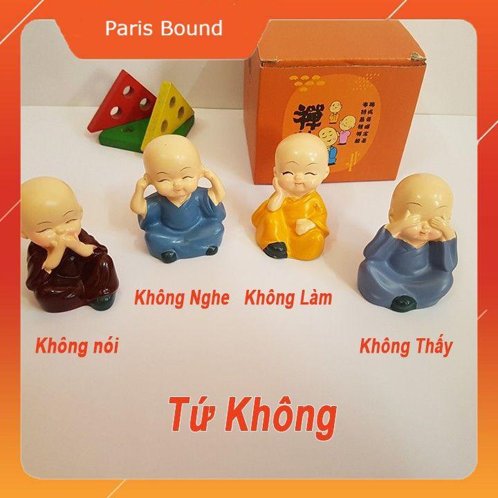 Bộ 4 Tượng Chú Tiểu Bốn Hòa Thượng Tứ Không Mini Để Bàn Làm Việc Đẹp Bằng Sứ An Lạc