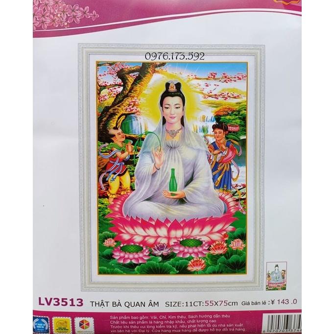 Tranh thêu chữ thập quan thế âm LV3513-55x75cm