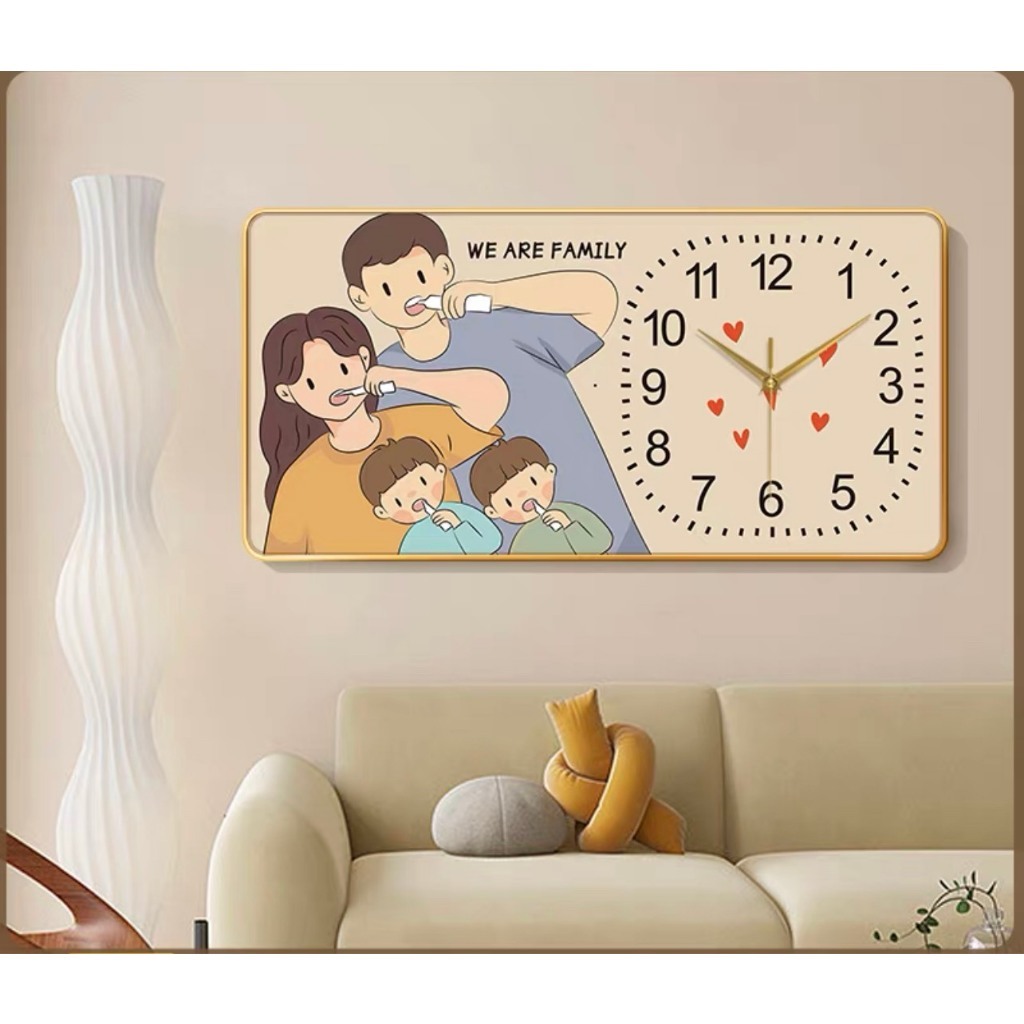 Tranh đồng hồ tráng gương treo tường gia đình hạnh phúc tặng kèm đinh treo