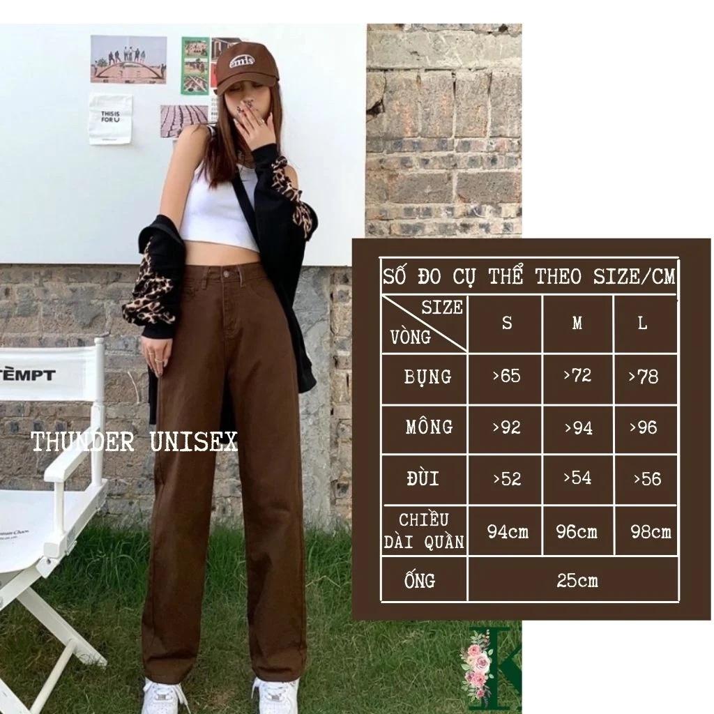 Quần Jean Ống Rộng Lưng Cao Trơn ThunderUnisex Quần Bò Ống Suông Nữ Phong Cách Ulzzang Hàn Quốc