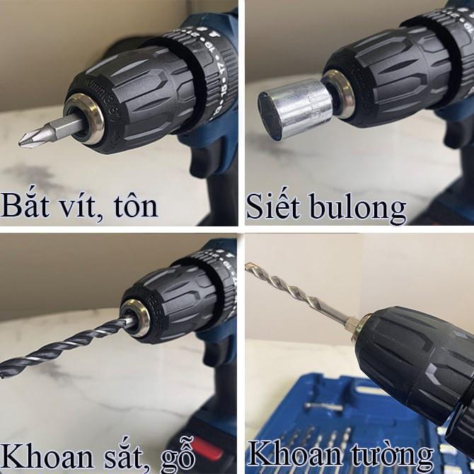 Máy Khoan pin Kadusun 3 chức năng có búa tặng kèm bộ phụ kiện 24 chi tiết