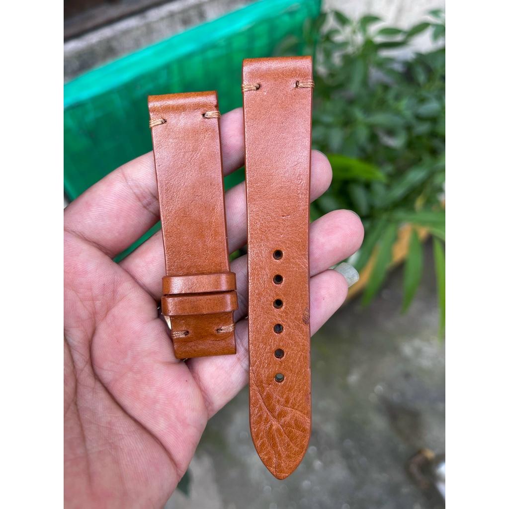 Dây đồng hồ nam nữ Da bò Ý, khâu tay thủ công chốt chỉ 2 đầu màu vàng bò size 18, 20, 22, tặng kèm khóa, chốt, tool