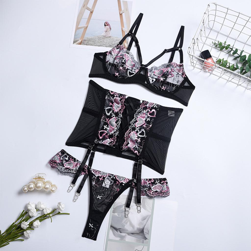 Womens Ladies Lingerie Nightwear Underwear Lace Bra Panties Sleepwear Set