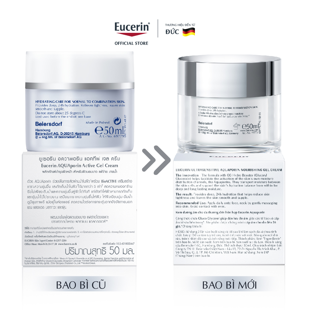 Kem dưỡng ẩm dịu nhẹ cho da thường đến da hỗn hợp Eucerin Aquaporin Active Cream 50ml