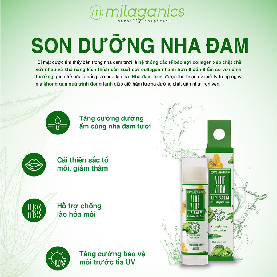 Son Nha Đam Dưỡng Ẩm, Giảm Thâm Môi Milaganics 4.5g (Cây)