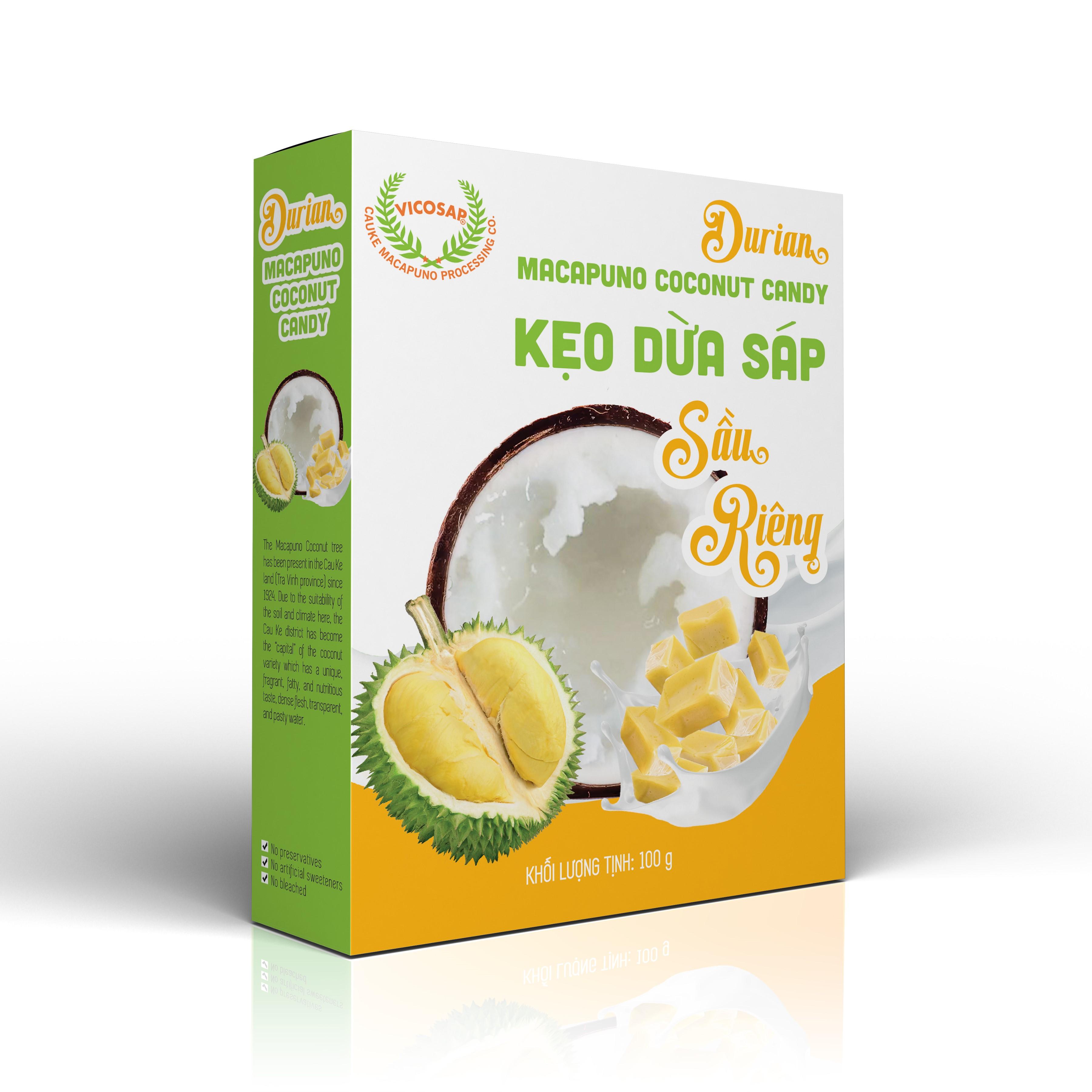 Kẹo dừa sáp VICOSAP vị sầu riêng kẹo mềm dẻo ít đường đặc sản Trà Vinh