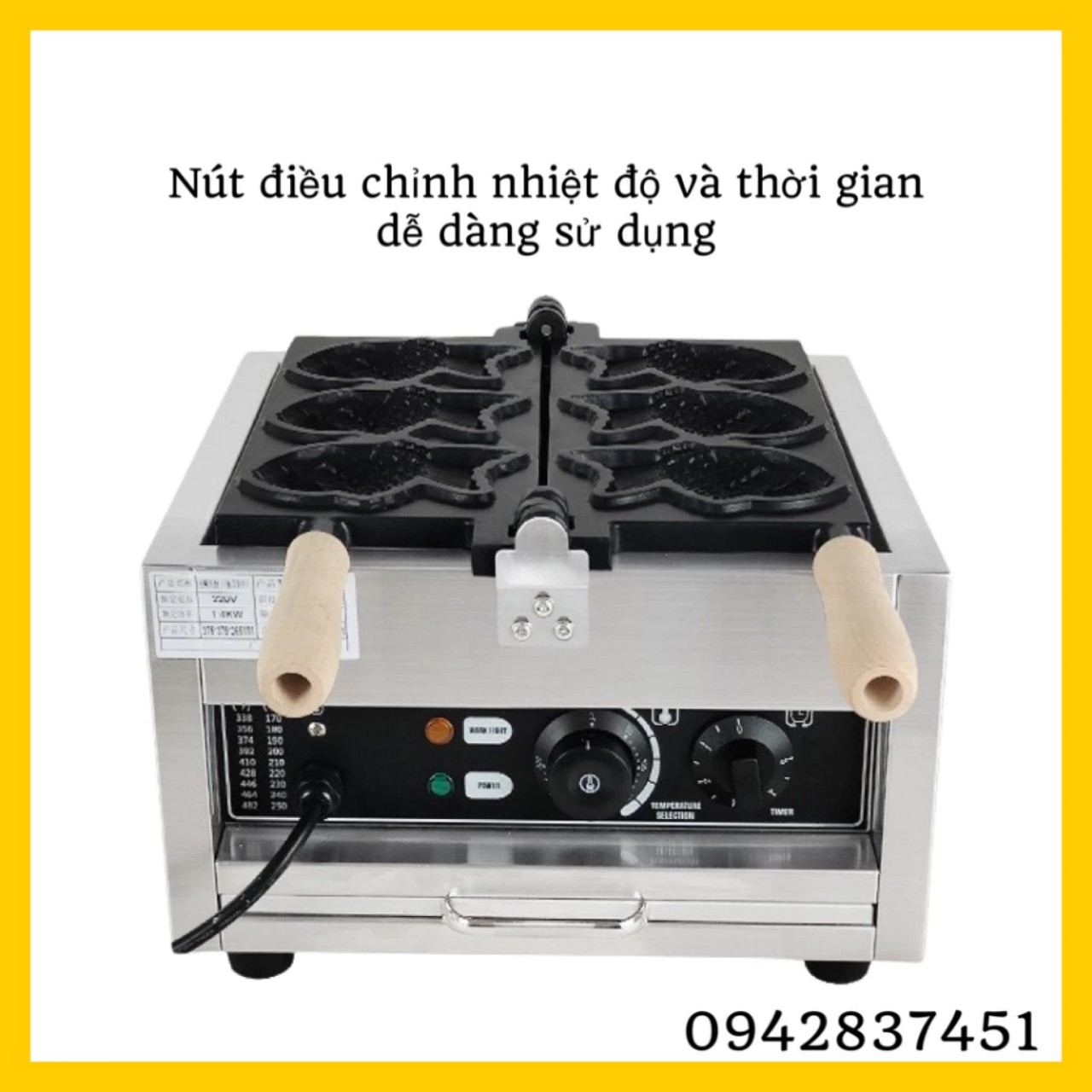 Máy làm bánh cá Taiyaki 3 con to dùng điện tặng kèm công thức. Máy nướng bánh công nghiệp 3 khuôn lớn hàng nhập khẩu