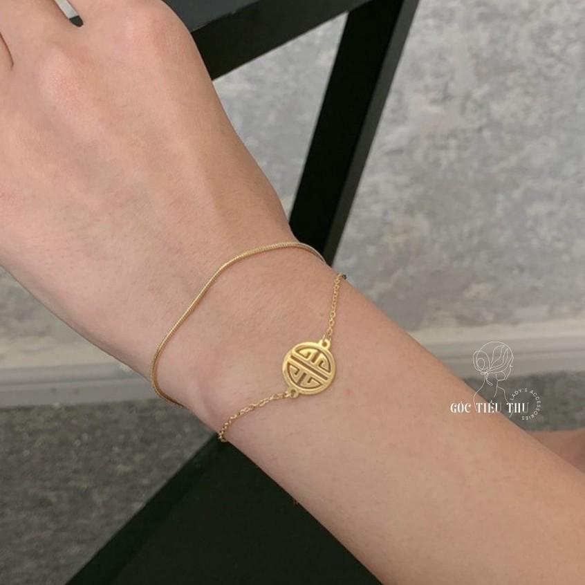 Lắc Tay Titanium Cao Cấp Hai Tầng Mặt Khắc Họa Tiết Cá Tính - Trang Sức Bền Không Gỉ Phong Cách Hàn Quốc