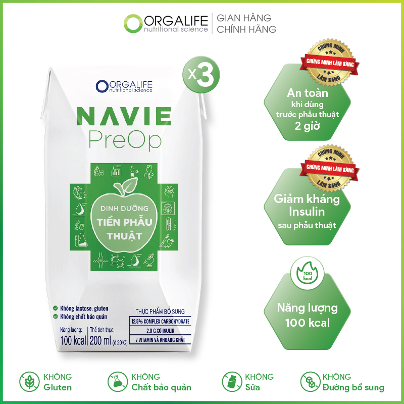 Navie Preop thực phẩm dinh dưỡng - Lốc 3 (Hộp/250ml) - Dinh dưỡng tiền phẫu thuật