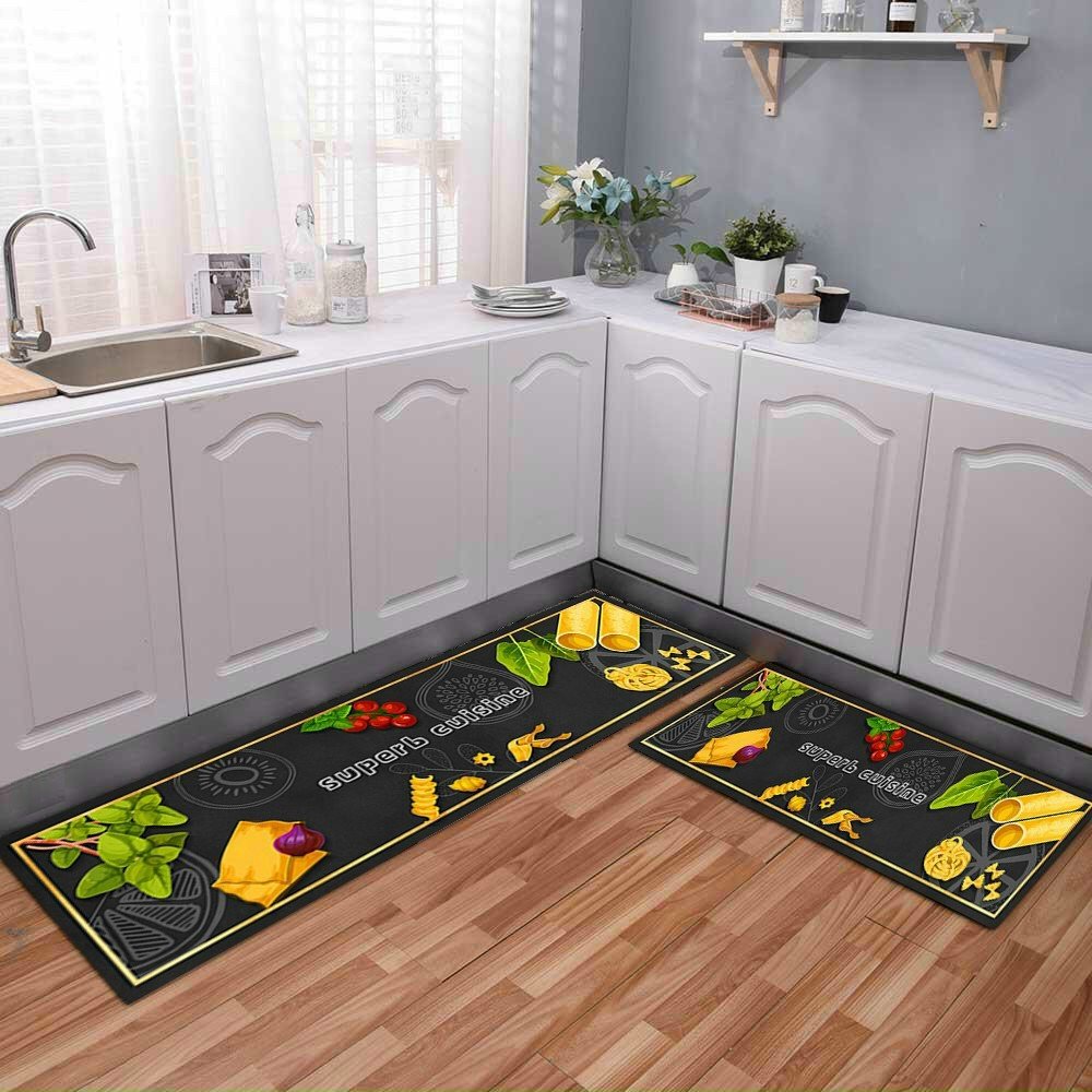 Sét 2 tấm thảm chùi chân kích thước to 120x40cm và 60x40cm hình chữ L để phòng khách, phòng bếp, phòng ngủ đa năng, họa tiết 3D độc đáo, bên dưới đế cao su chống trơn, dễ vệ sinh sau khi dùng