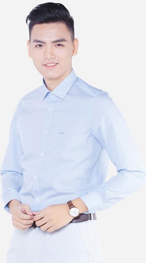 Áo sơ mi nam dài tay ALIGRO cổ bẻ dáng ôm body, 100% chất cotton xanh da trời ALGS143