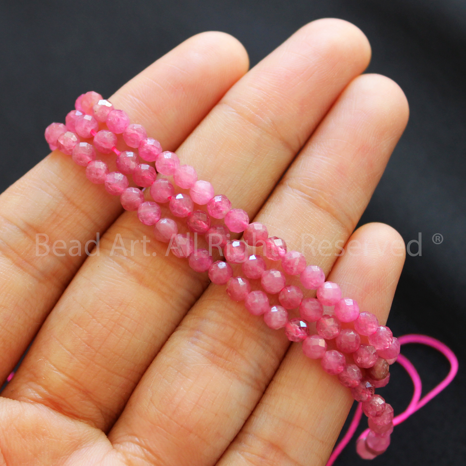 3MM Đá Tourmaline Hồng Giác Cắt Thiên Nhiên Size Mini, Mệnh Hoả, Thổ, Phối Vòng Tay Phong Thuỷ, Trang Sức, Chuỗi Hạt - Bead Art
