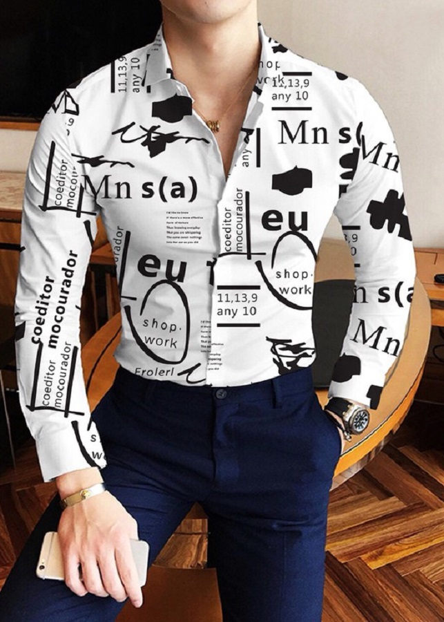 Áo sơ mi nam in chữ - Kate lụa