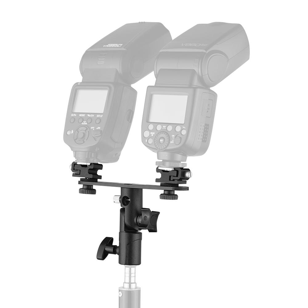 Giá đỡ đèn flash kép hình chữ T với 2 giá treo 1/4 inch đến 3/8 inch