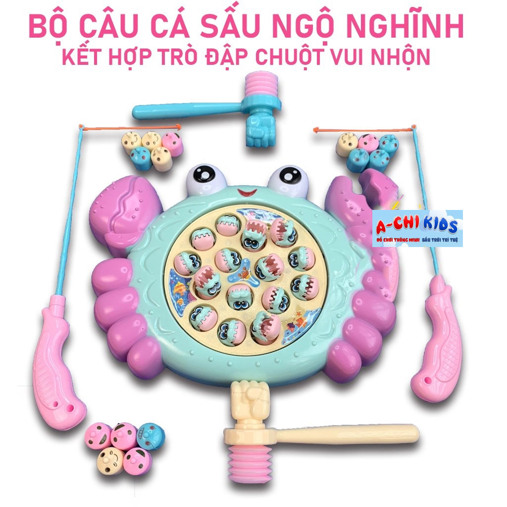 Đồ Chơi Câu Cá, Đập Chuột Búa Đệm Hơi Kèm Câu Cá Sấu Hình Con Cua Bằng Nhựa Phát Nhạc Cho Bé Thỏa Sức Vui Chơi