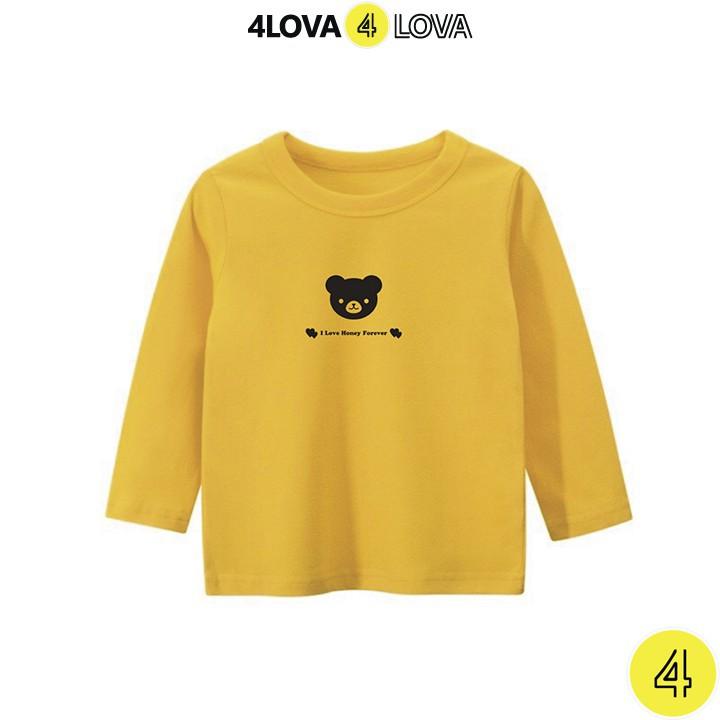 Áo thun dài tay cổ tròn 4LOVA cho bé trai và bé gái in hình gấu nhỏ xinh mẫu 2 BT&BG-AG