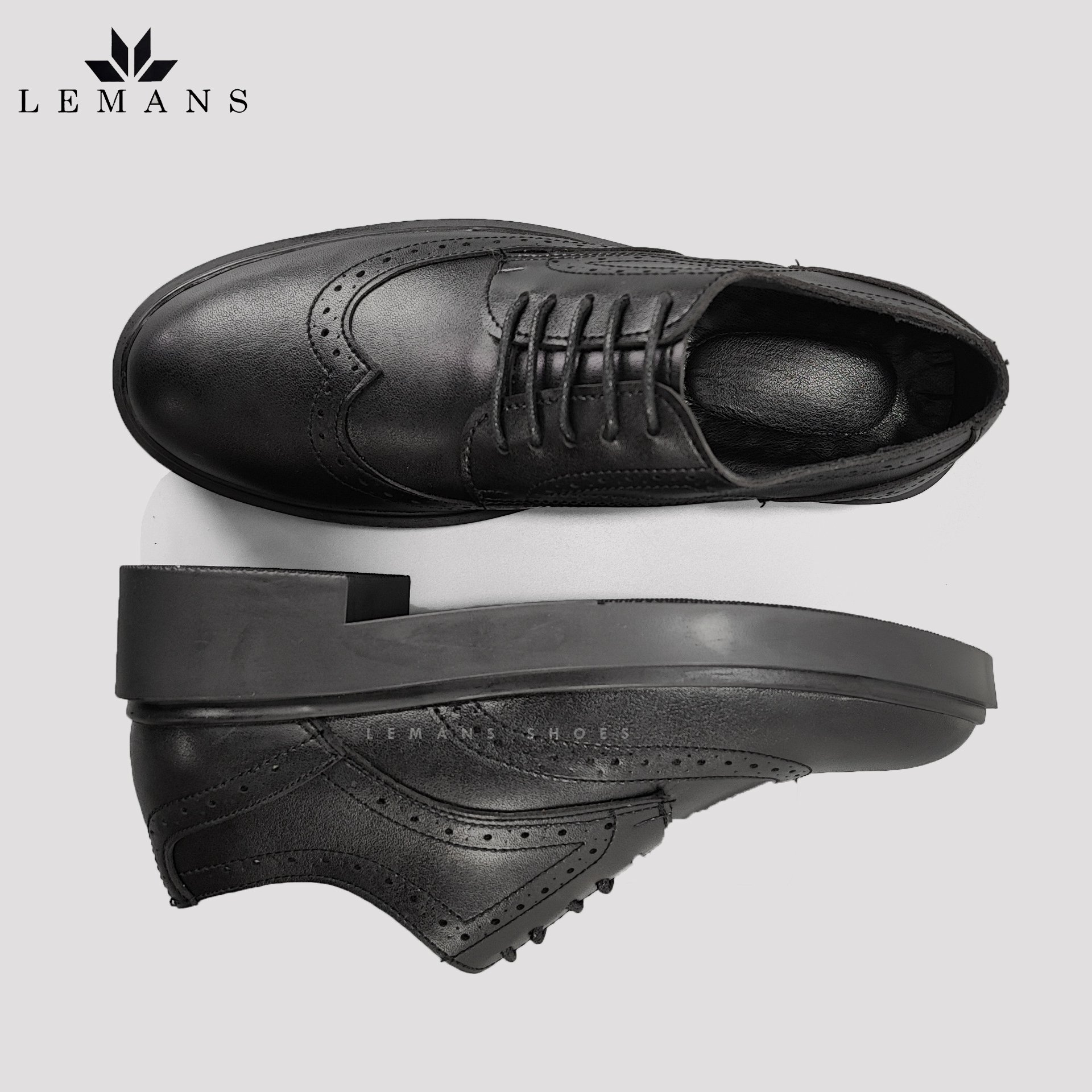 [TẶNG XI] Giày Tây Nam Công Sở Cao Cấp da bò Derby Wingtip LEMANS Black giày derby Bảo Hành 12-24 Tháng