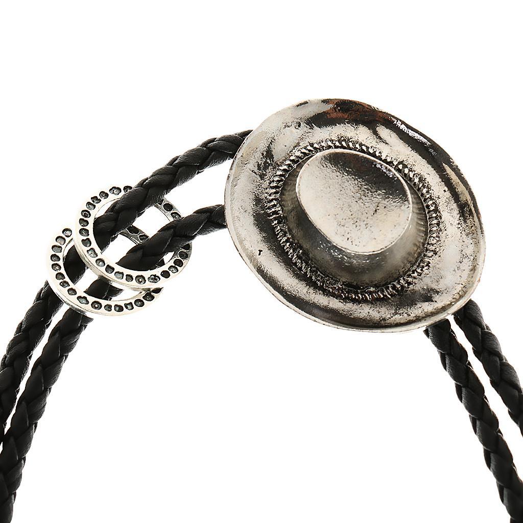 Punk Gothic Metal Hat Bolo Tie Western Cowboy Artificial Leather Necktie