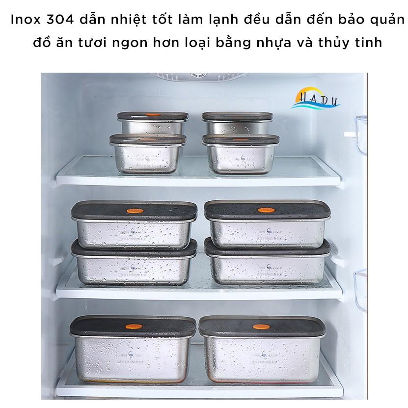 Hộp Đựng Thực Phẩm Tủ Lạnh Inox 304 Có Nắp Silicon Cao Cấp Đạt Chất Lượng LFGB Đức 250ml 450ml 600ml 1000ml 1300ml 1600ml 2300ml 2900ml HADU