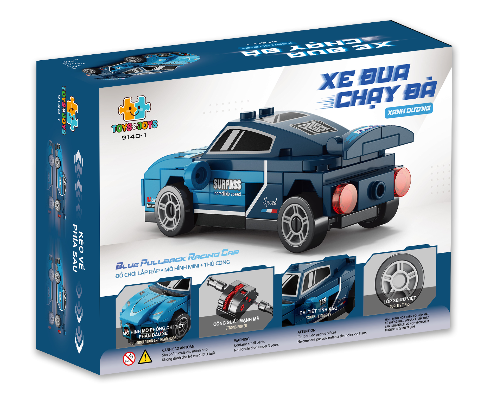 Đồ Chơi Lắp Ráp Xe Đua Chạy Đà - Xanh Dương - Blue Pullback Racing Car - Toys&amp;Joys 9140-1 (64 Mảnh Ghép)