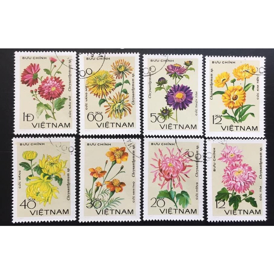 Bộ Tem Sưu Tầm Việt Nam Chủ Đề Các Loài Hoa Cúc - 8 Con Stamps