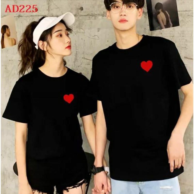 Áo đôi nam nữ màu đen, trái tim đỏ