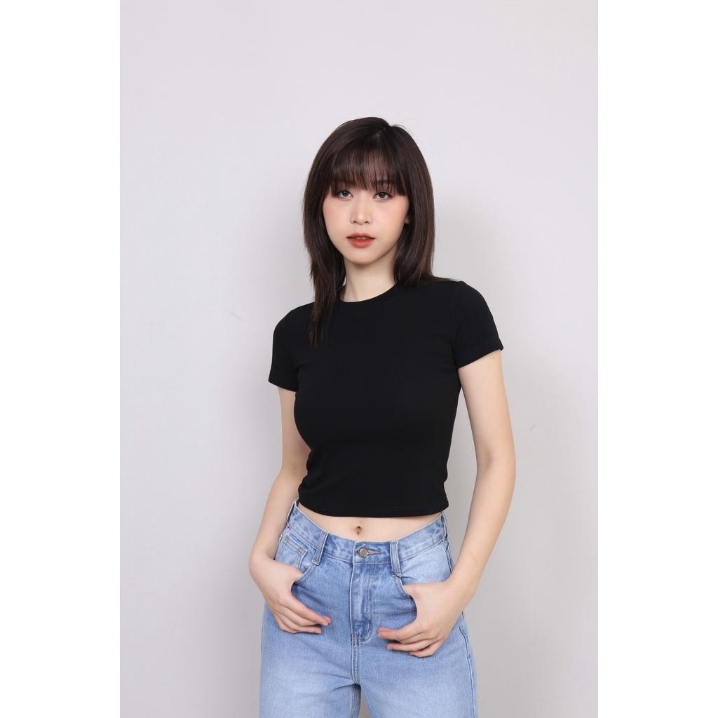 Áo Thun Nữ Croptop Cổ Tròn Dáng Ôm, Áo T-shirt Nữ Cổ Tròn Ôm Body CT Women