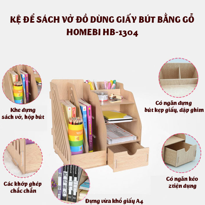 Kệ gỗ để bàn đựng tài liệu sách vở đồ dùng Homebi HB-KG01 (Nâu Cafe)