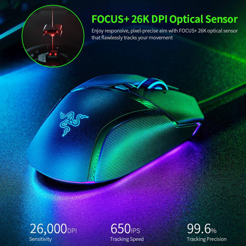 Chuột chơi game có dây RAZER Basilisk V3 Chuột công thái học với FOCUS + 26000DPI Cảm biến quang học 11 RAZER CHROMA RGB Lighting